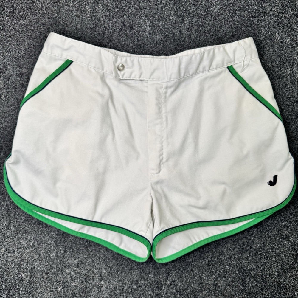 Vintage Jantzen USA Mens 36 White Green Tennis Shorts Retro Athletic 70s 80s